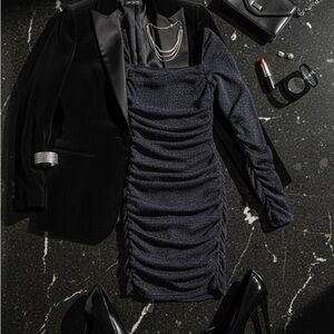 SHEIN Black Long Sleeve Ruched Dress